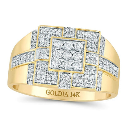 0,75 ct. Gesamtgewicht Kreuz-Ring mit Komposit-Diamanten im Quadrat-Design aus 14K Gelbgold