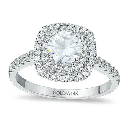1.2 CT. TW Diamant-Verlobungsring mit quadratischem Doppel-Halo in 14K Weißgold