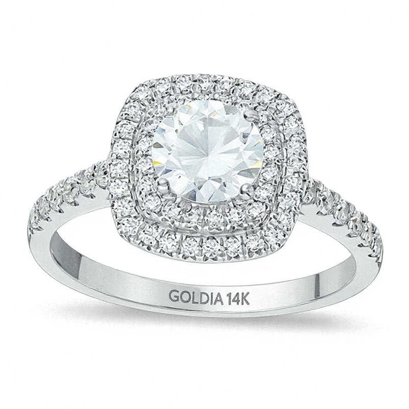1.2 CT. TW Diamant-Verlobungsring mit quadratischem Doppel-Halo in 14K Weißgold