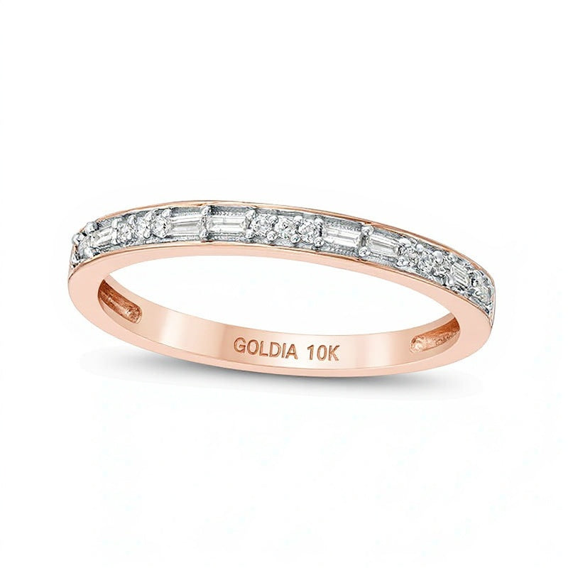 0,13 ct. Gesamtgewicht Ring mit Baguette- und runden Diamanten in 10K Roségold