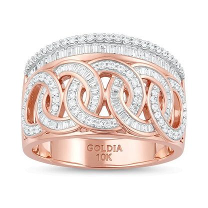 1.0 CT. Gesamtgewicht Ring im Kettenglied-Design mit Baguette- und runden Diamanten in 10K Roségold