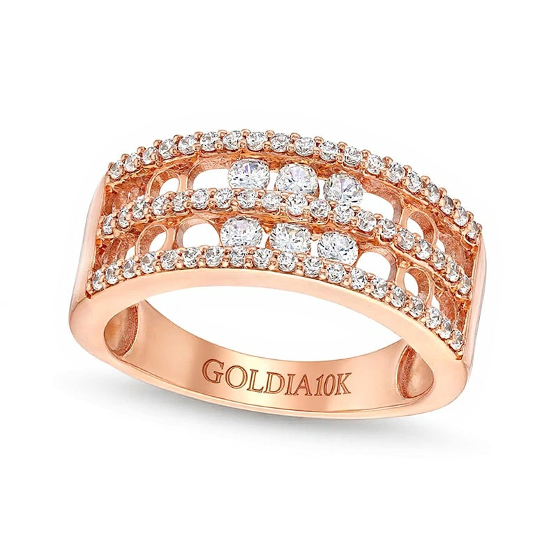 Mehrreihiger Ring mit Diamanten 1.0 CT. Gesamtgewicht in 10K Roségold