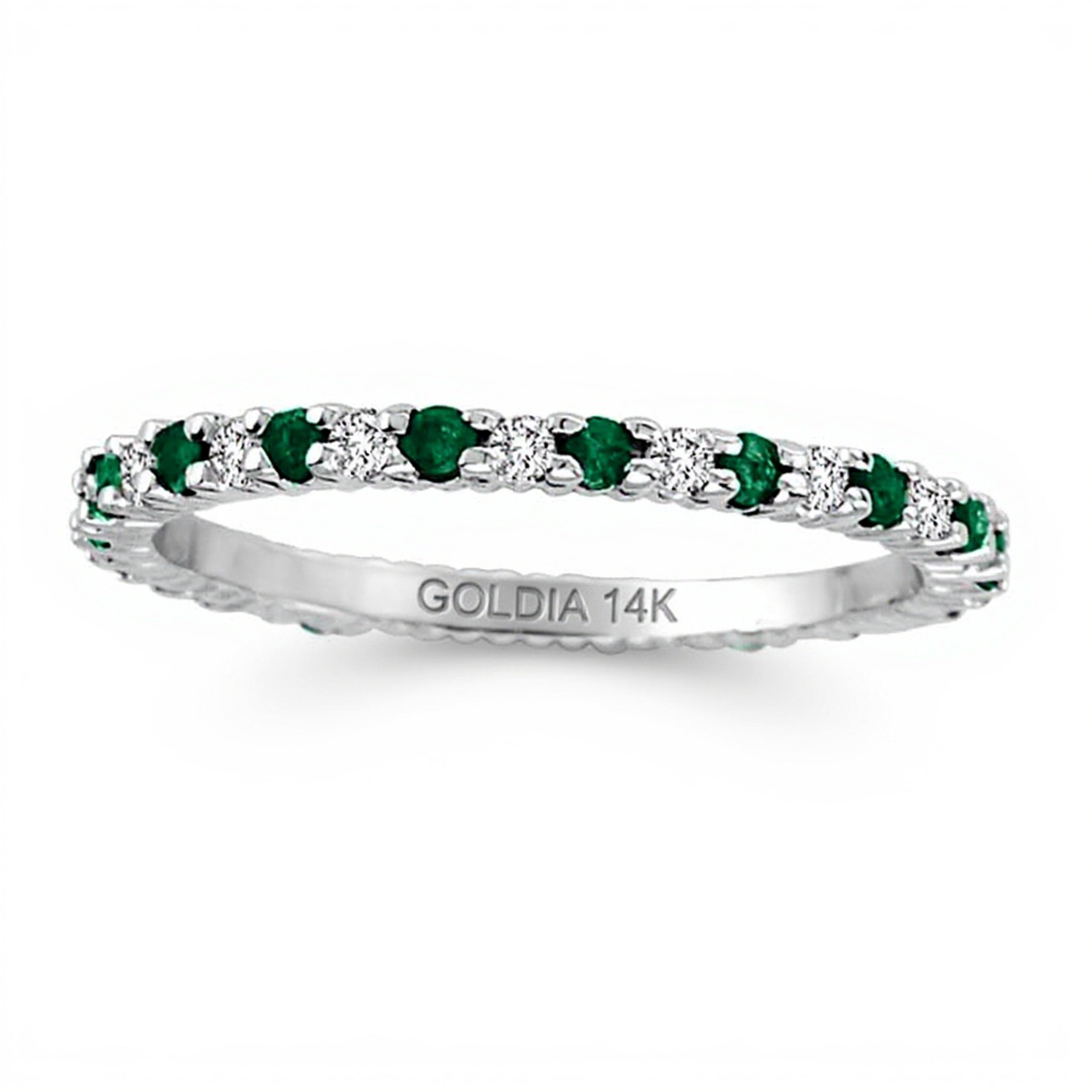Memoire-Ring mit Smaragd und Diamant 0,25 ct. Gesamtgewicht in 14K Weißgold