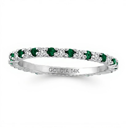 Memoire-Ring mit Smaragd und Diamant 0,25 ct. Gesamtgewicht in 14K Weißgold
