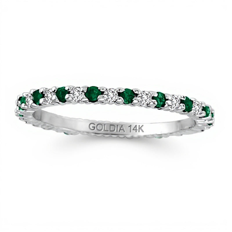 Memoire-Ring mit Smaragd und Diamant 0,25 ct. Gesamtgewicht in 14K Weißgold