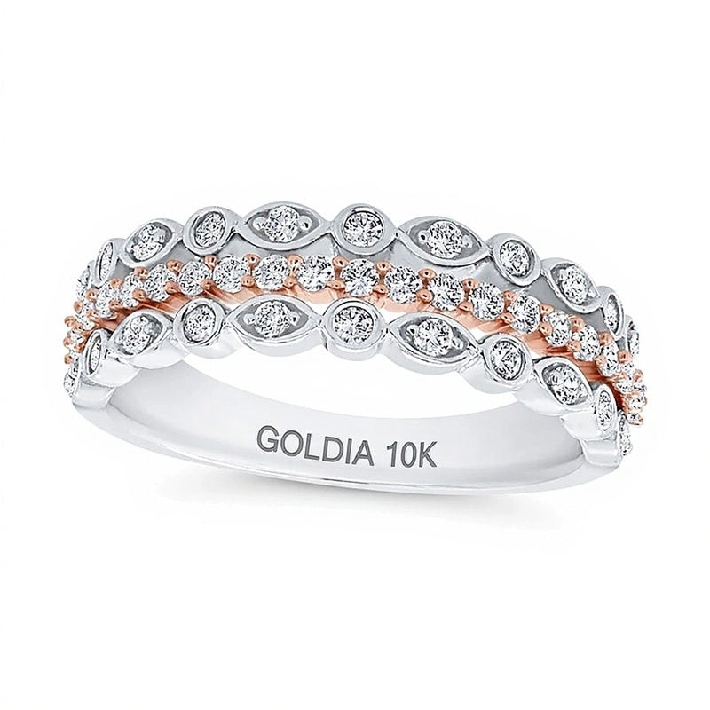 0.5 ct. Gesamtgewicht Diamant Art-Déco Fashion-Ring mehrreihig gestapelt in 10K Two-Tone Gold