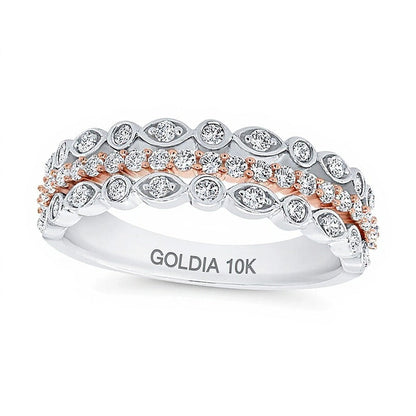 0.5 ct. Gesamtgewicht Diamant Art-Déco Fashion-Ring mehrreihig gestapelt in 10K Two-Tone Gold