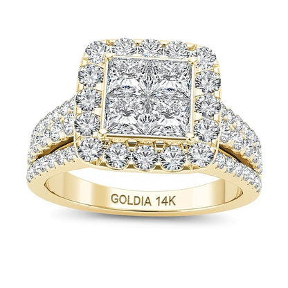 Verlobungsring mit mehreren Diamanten im Princess- und Rundschliff, 2.0 ct. Gesamtgewicht, in 14K Gelbgold