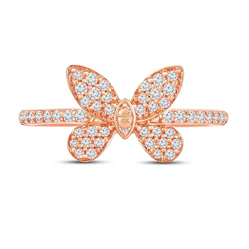 0,33 ct. Gesamtgewicht Diamant Schmetterling Fashion Ring aus 10K Roségold