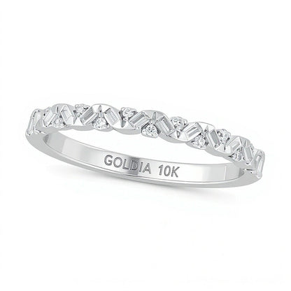 0,17 ct. Gesamtgewicht Ring mit Baguette- und rundem Diamant im Zickzack-Design zum Stapeln in 10K Weißgold