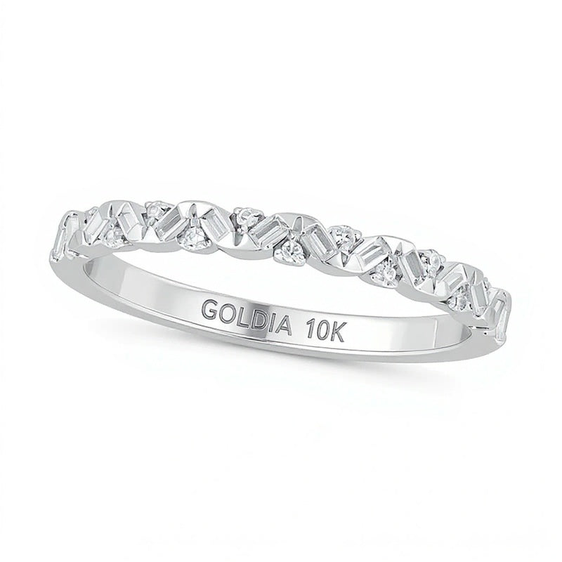 0,17 ct. Gesamtgewicht Ring mit Baguette- und rundem Diamant im Zickzack-Design zum Stapeln in 10K Weißgold