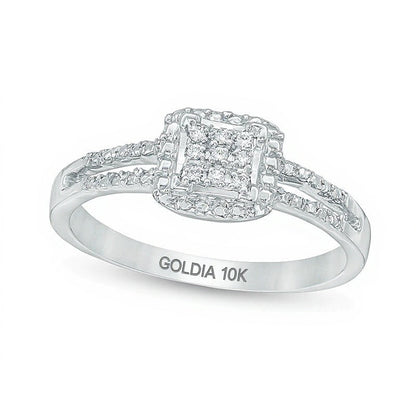 Freundschaftsring für Damen mit Diamanten in quadratischer Form aus 10K Weißgold