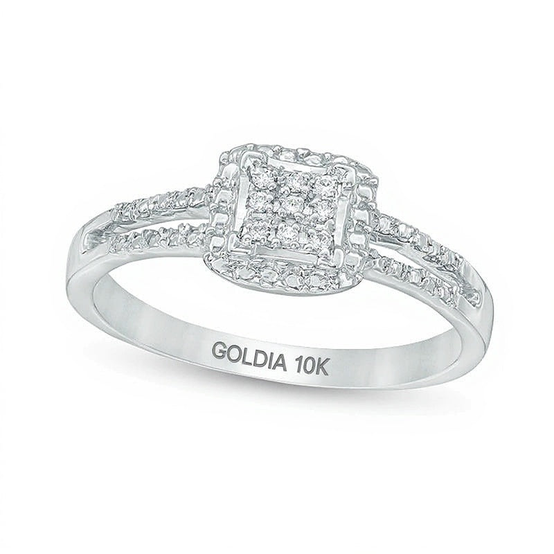 Freundschaftsring für Damen mit Diamanten in quadratischer Form aus 10K Weißgold