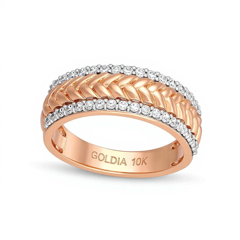 0.33 ct. Gesamtgewicht Diamant Fischgrät-Ring mit Diamantkante in 10K Roségold