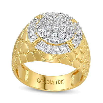Fashion-Ring mit Diamanten im Baguette- und Rundschliff 1.0 ct. Gesamtgewicht in 10K Gelbgold
