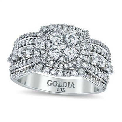 1.5 ct. Gesamtgewicht Diamant Cluster-Ring mit Halo-Rahmen in 10K Weißgold