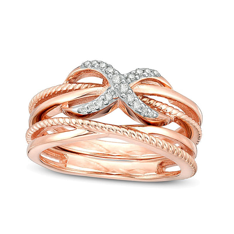0.1 ct. Gesamtgewicht Diamant Infinity Crossover Stackable Ring-Set (2-teilig) aus 14K Roségold auf Sterlingsilber