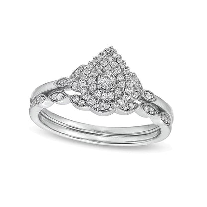0.25 ct. Gesamtgewicht Braut-Set mit tropfenförmigen Diamanten im Vintage-Stil in 10K Weißgold