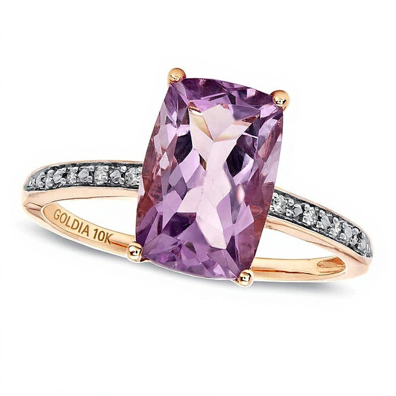 Fashion-Ring mit Amethyst im Kissenschliff und Diamant-Besatz in 10K Roségold