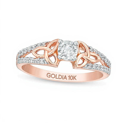 0.25 ct. Gesamtgewicht Diamant Verlobungsring mit keltischen Knoten und geteilter Schiene, Solitär mit seitlichem Besatz, in 10K Roségold
