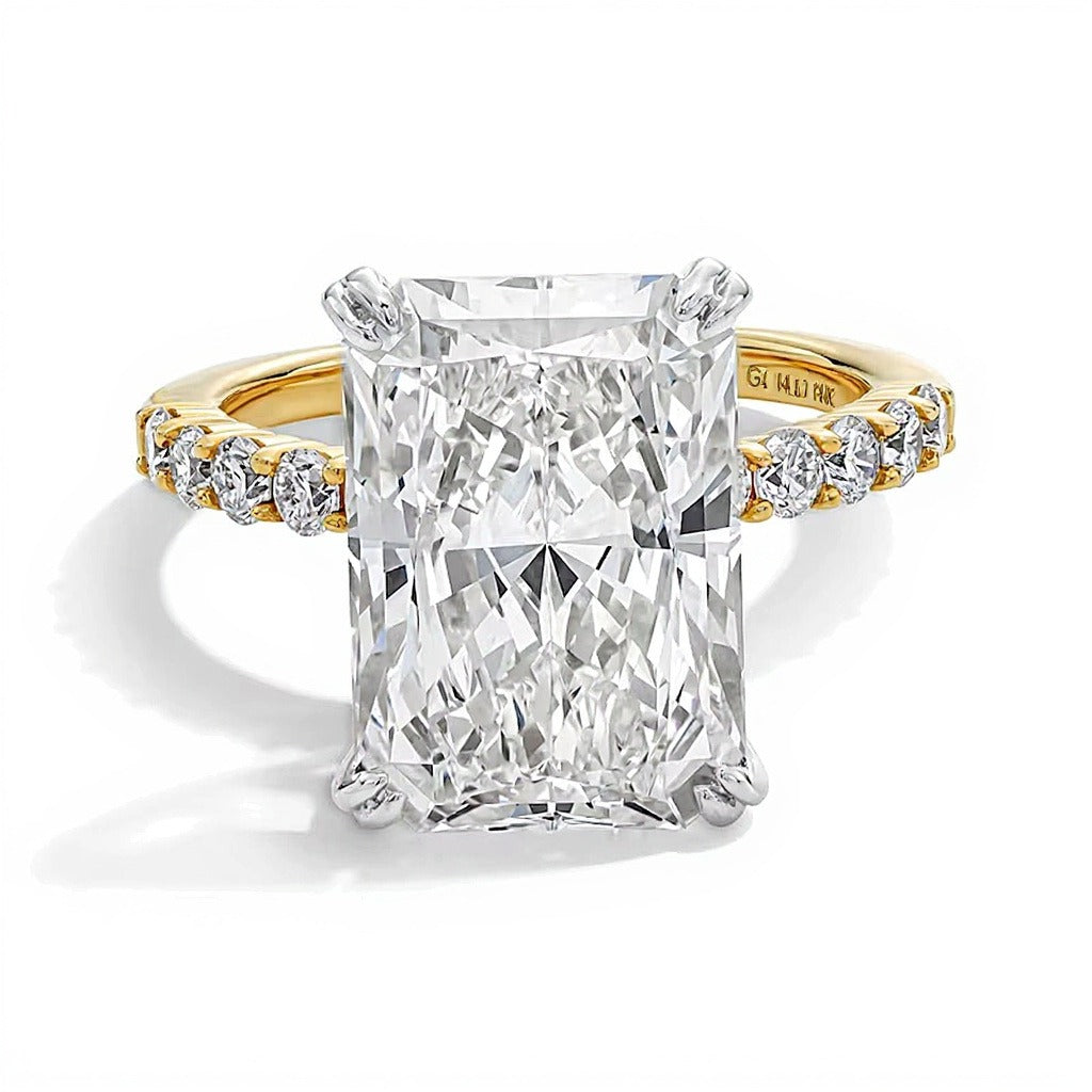 8.63 CT. Gesamtgewicht Solitär mit seitlichem Besatz mit Labordiamant im Radiant-Schliff in 14K Gelbgold (F/VS2)