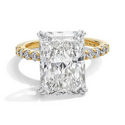 8.63 CT. Gesamtgewicht Solitär mit seitlichem Besatz mit Labordiamant im Radiant-Schliff in 14K Gelbgold (F/VS2)