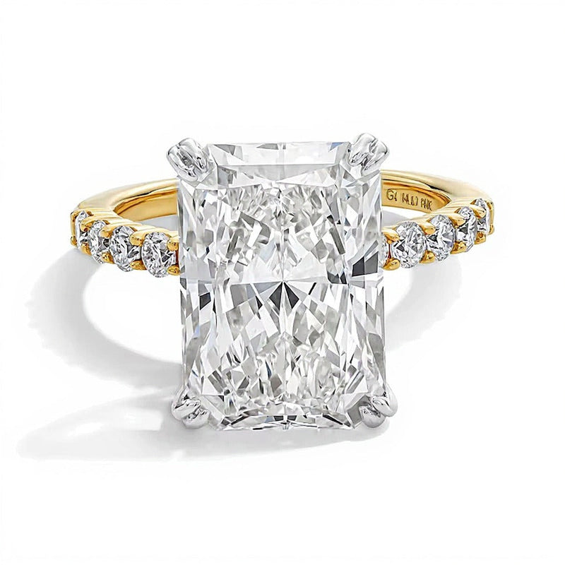 8.63 CT. Gesamtgewicht Solitär mit seitlichem Besatz mit Labordiamant im Radiant-Schliff in 14K Gelbgold (F/VS2)