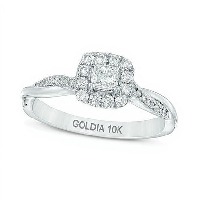 0.38 ct. Gesamtgewicht Verlobungsring mit Diamanten im Princess- und Rundschliff, Halo, in 10K Weißgold
