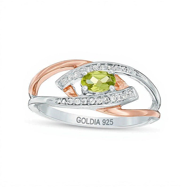 Ring mit ovalem Peridot und Diamant-Besatz mit geteilter Schiene aus Sterlingsilber und 10K Roségold