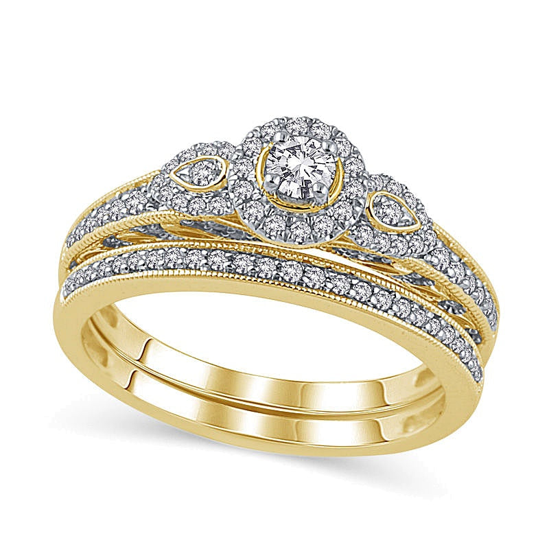 0.38 ct. Gesamtgewicht Diamant Brautset in 10K Gelbgold