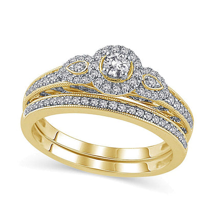 0.38 ct. Gesamtgewicht Diamant Brautset in 10K Gelbgold