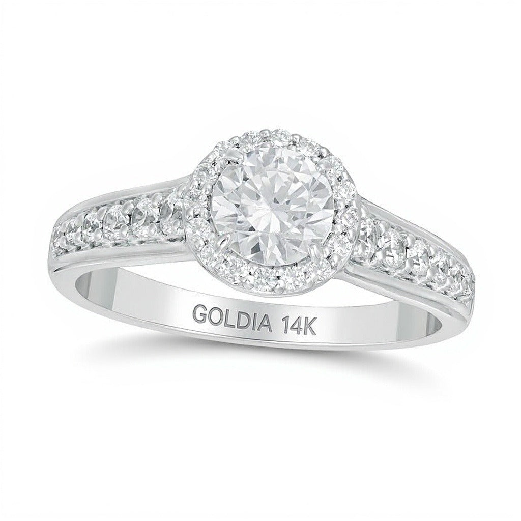 1.0 CT. Gesamtgewicht Diamant-Halo-Verlobungsring in 14K Weißgold