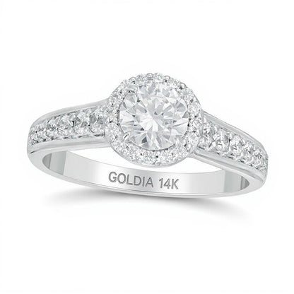 1.0 CT. Gesamtgewicht Diamant-Halo-Verlobungsring in 14K Weißgold