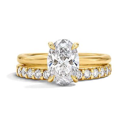 2.0 ct. Gesamtgewicht Braut-Set mit Labordiamanten in Oval- und Rundschliff in 14K Gelbgold (F/VS2)