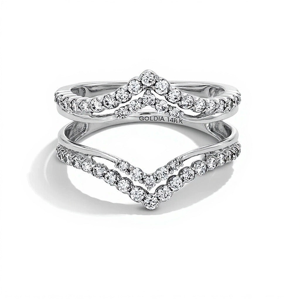 0,63 ct. Gesamtgewicht Diamant Solitär-Enhancer mit doppelter Reihe im Chevron-Design in 14K Weißgold