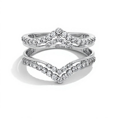 0,63 ct. Gesamtgewicht Diamant Solitär-Enhancer mit doppelter Reihe im Chevron-Design in 14K Weißgold