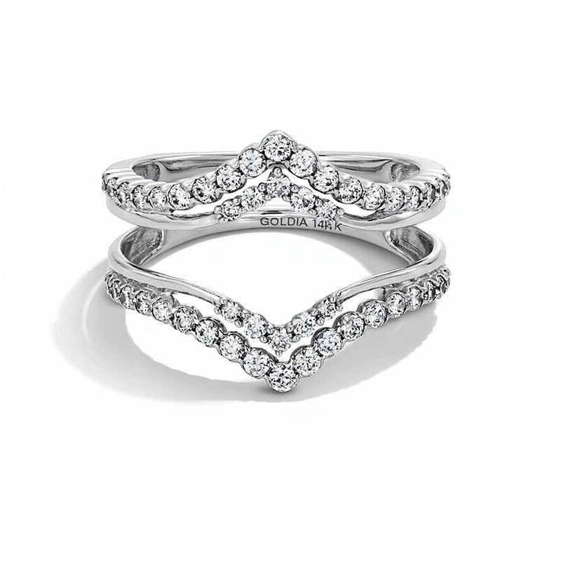 0,63 ct. Gesamtgewicht Diamant Solitär-Enhancer mit doppelter Reihe im Chevron-Design in 14K Weißgold
