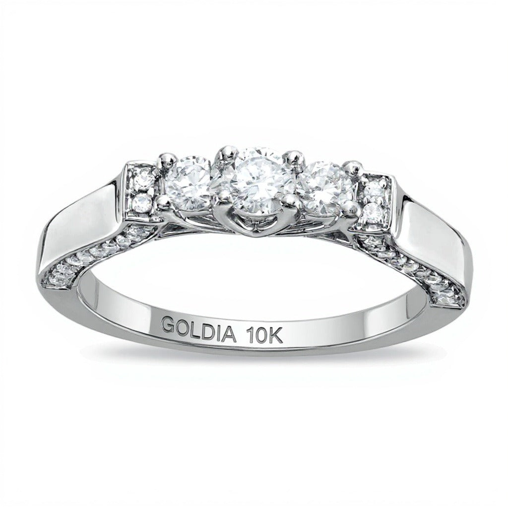 0.5 ct. Gesamtgewicht Diamant Dreistein-Ring in 10K Weißgold