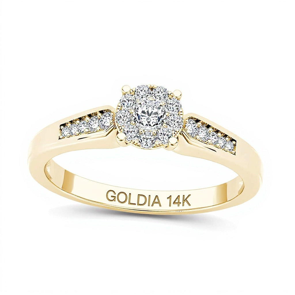 0,25 ct. Gesamtgewicht Halo-Freundschaftsring mit weißen Diamanten in 14K Gelbgold