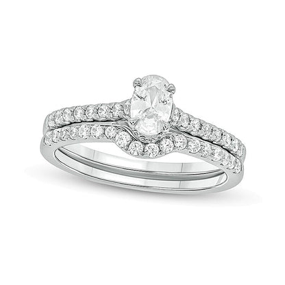 1.0 CT. Gesamtgewicht Braut-Set mit ovalem Diamant in 14K Weißgold (I/I2)