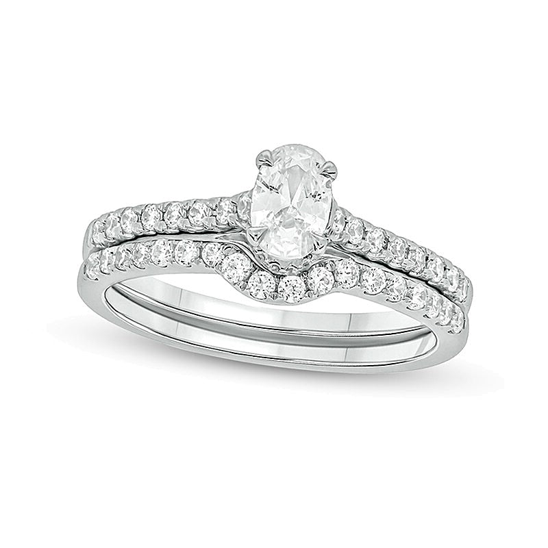1.0 CT. Gesamtgewicht Braut-Set mit ovalem Diamant in 14K Weißgold (I/I2)