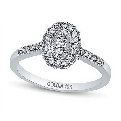 Vintage-Ring mit ovaler Diamant-Anordnung im Muschelrahmen 0,2 ct. Gesamtgewicht in 10K Weißgold