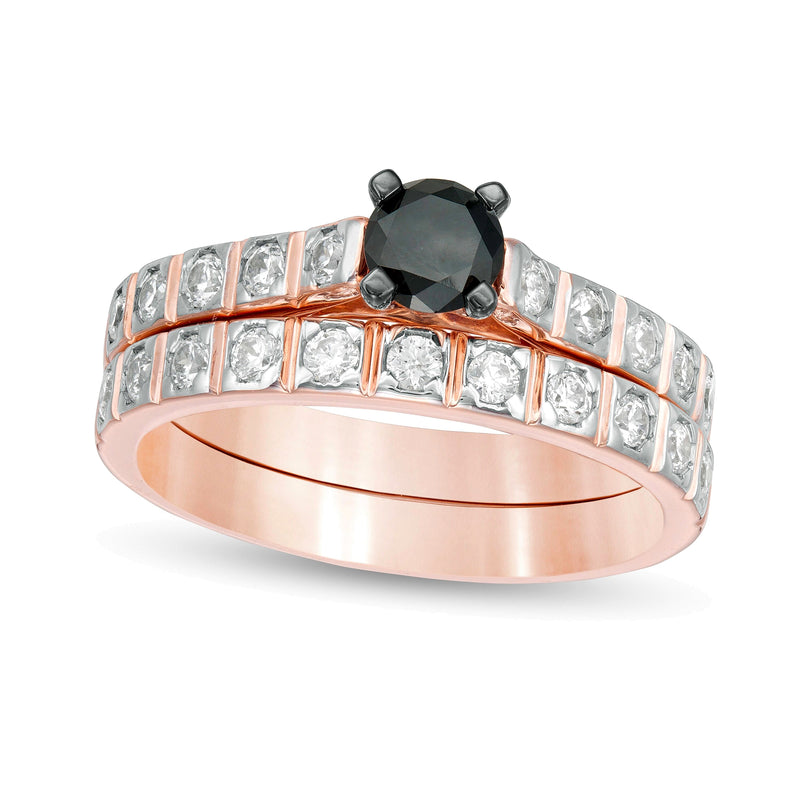1.0 ct. Gesamtgewicht behandelter schwarzer und weißer Diamant Brautset in 10K Roségold