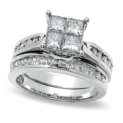 Braut-Set mit Princess- und rund geschliffenen Diamanten 2.0 ct. Gesamtgewicht in 14K Weißgold