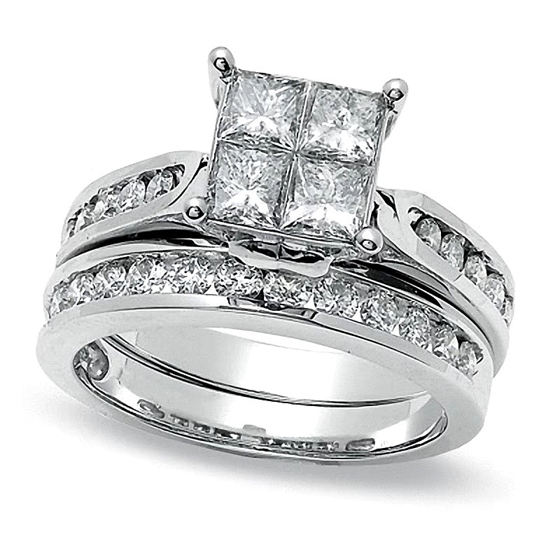 Braut-Set mit Princess- und rund geschliffenen Diamanten 2.0 ct. Gesamtgewicht in 14K Weißgold