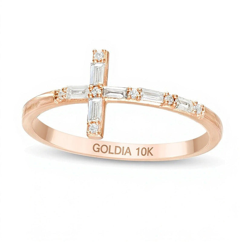 0.17 ct. Gesamtgewicht Ring mit Baguette- und rundem Diamant in Kreuz-Design aus 10K Roségold