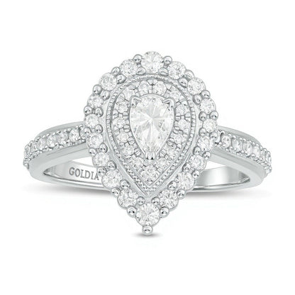 0,63 ct. Gesamtgewicht Verlobungsring Halo mit tropfenförmigen und runden Diamanten in 10K Weißgold