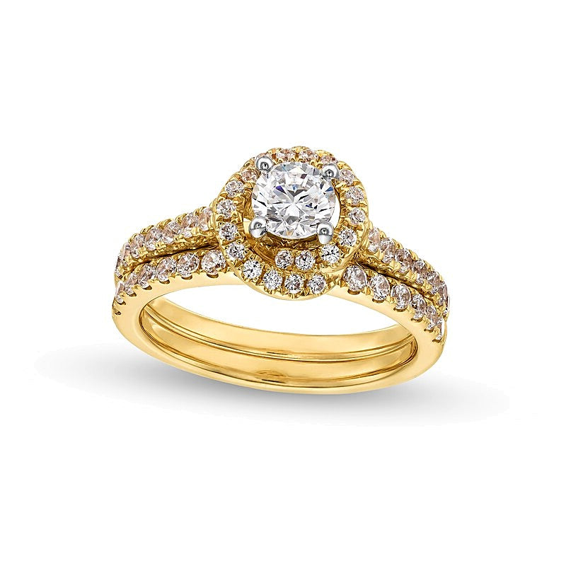 Brautset mit Diamanten im Swirl-Rahmen 1,17 ct. Gesamtgewicht in 14K Gelbgold