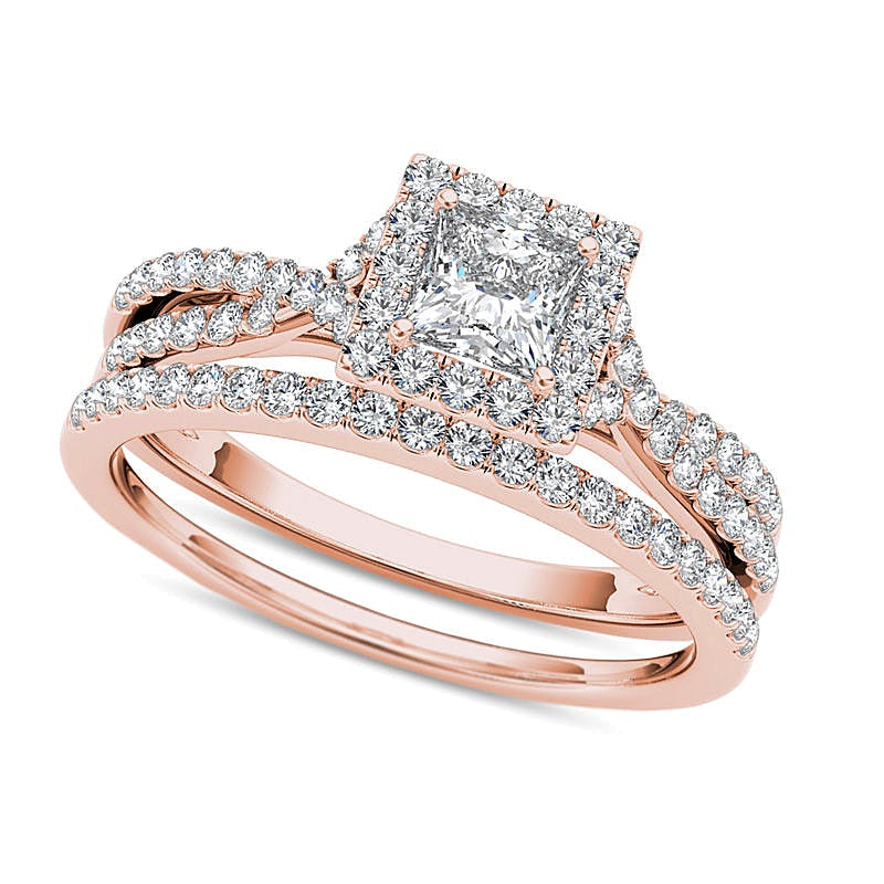 1.0 CT. TW Brautset mit Diamanten im Princess- und Rundschliff in 14K Roségold