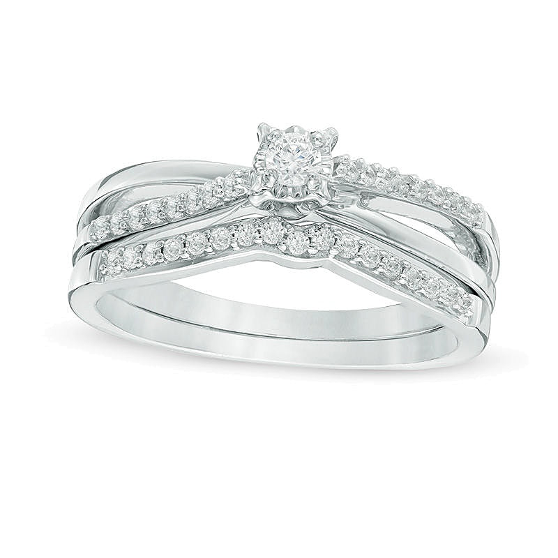 0.25 ct. Gesamtgewicht Diamant Braut-Set mit geteiltem Ring in 10K Weißgold